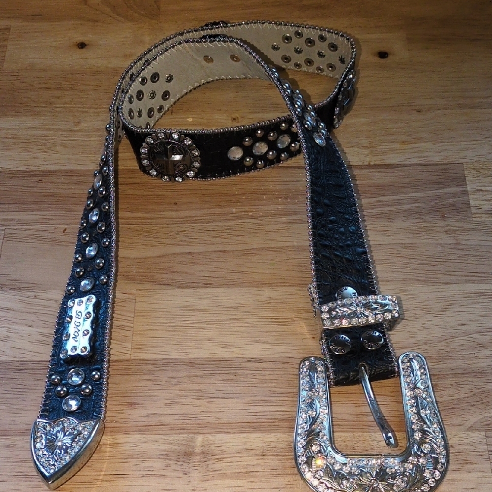 Studded Black Leather Belt